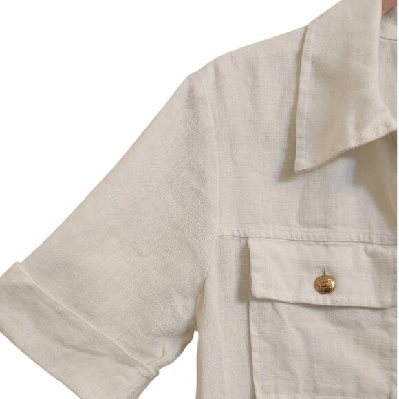 NWT J. Crew Gamine Shirtdress In White Linen Gold Button Detail 2 - Picture 6 of 10